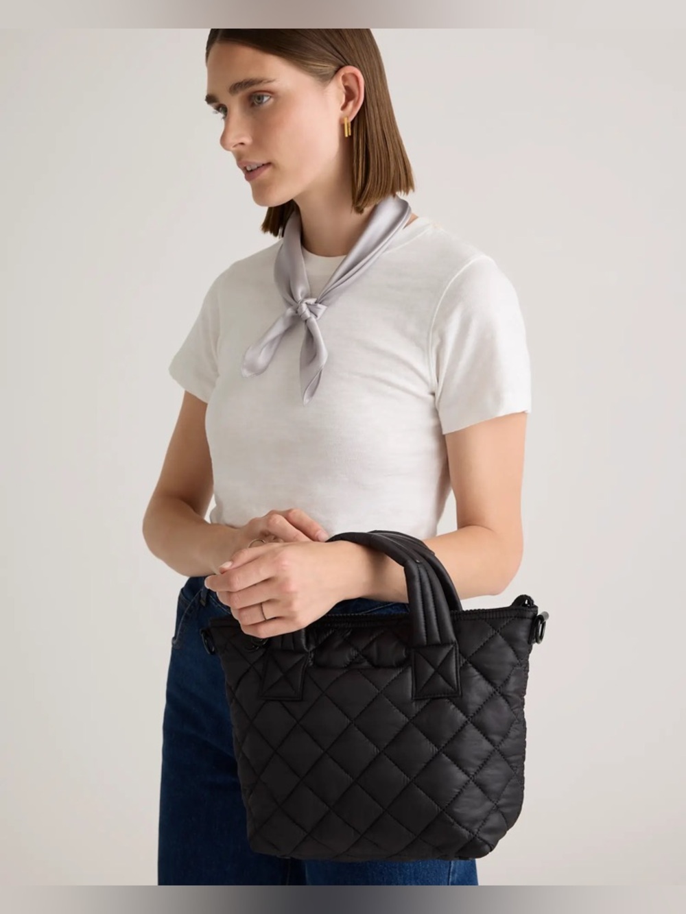 Quince Black Quilted Crossbody Tote - Picture 2 of 8